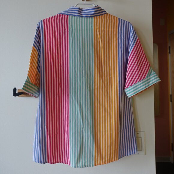 Shein rainbow pink orange blue green stripe batwing top M 6 Medium S SMall SM - Picture 10 of 11